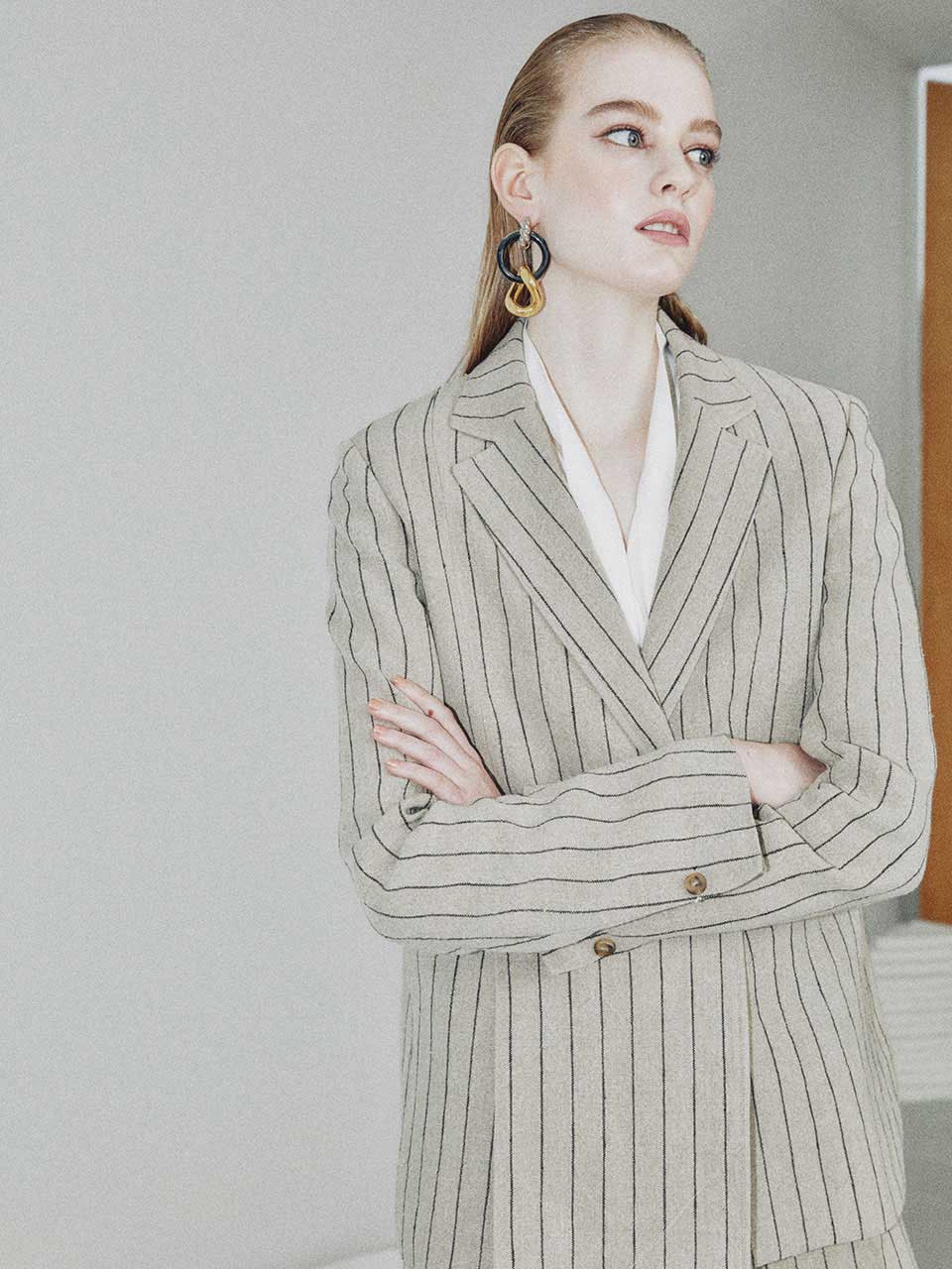 [정채연/마이모멘또 착용]Linen Stripe Double Jacket KW2SJ0220_99