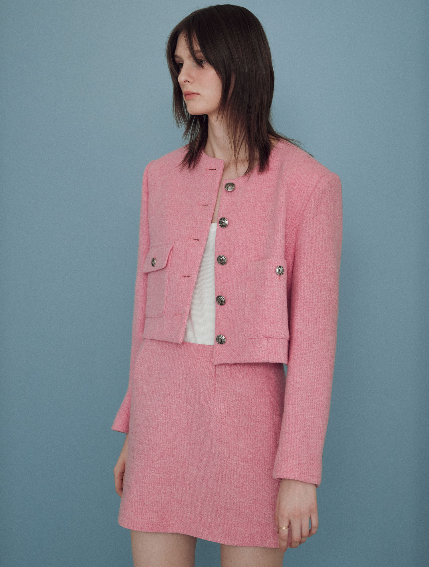 [한선화/송지효/츄/미주/솔지/유리/효민/이지혜 착용]Pink Tweed Crop Jacket KW2AJ7030_72